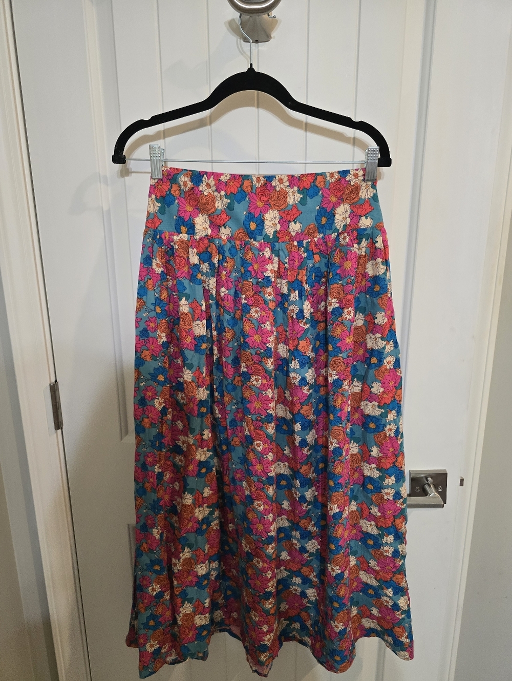 NWOT Natural Life Medium Bohemian Floral Maxi Skirt Teal Multi Pink Orange M - Picture 2 of 7